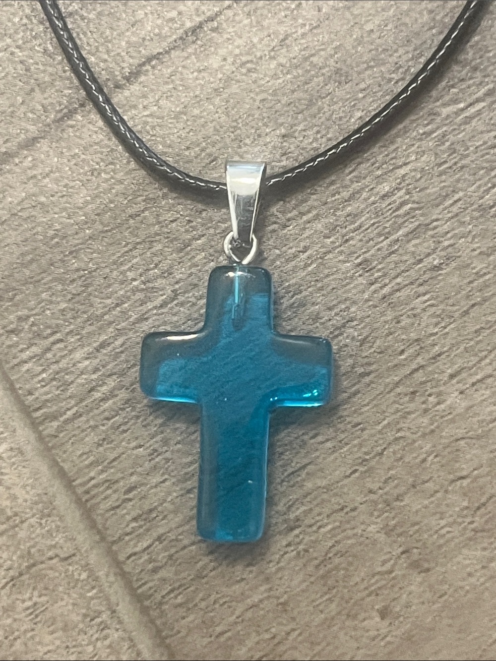 Blue Glass Cross Pendant Necklace - Unbranded